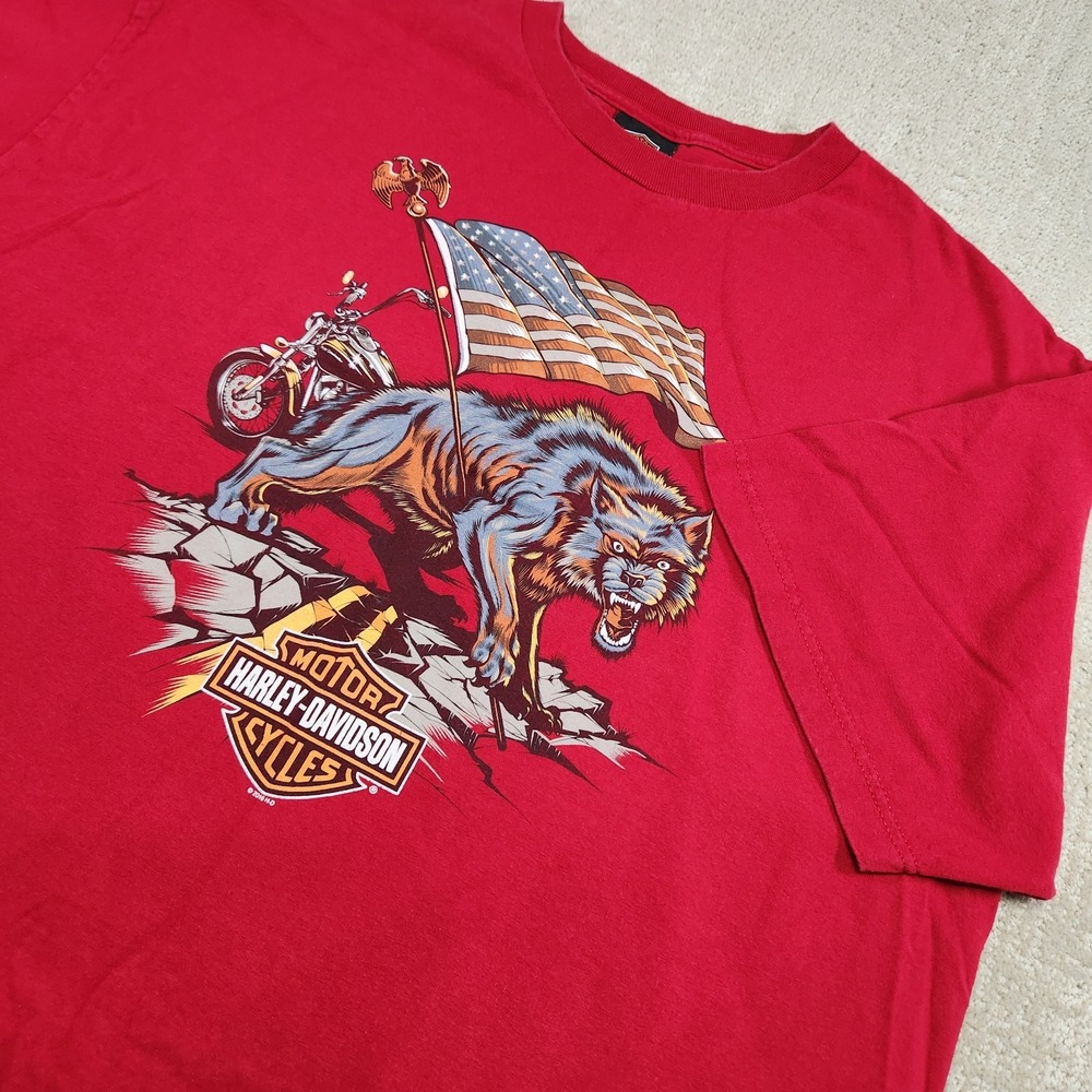 Harley Davidson Shirt Men 2XL Motorcycle Wolf Patriot Logo Biker Cotton